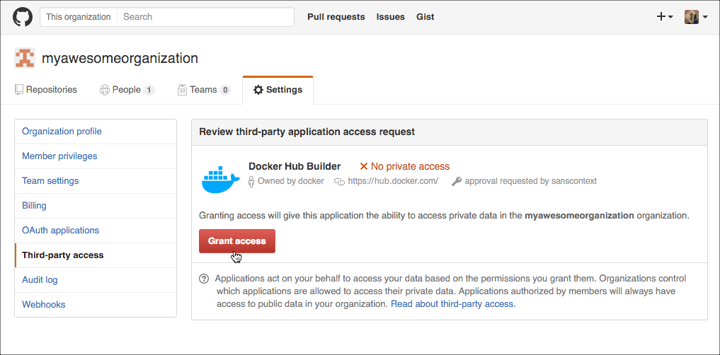 Granting access to GitHub organization manually